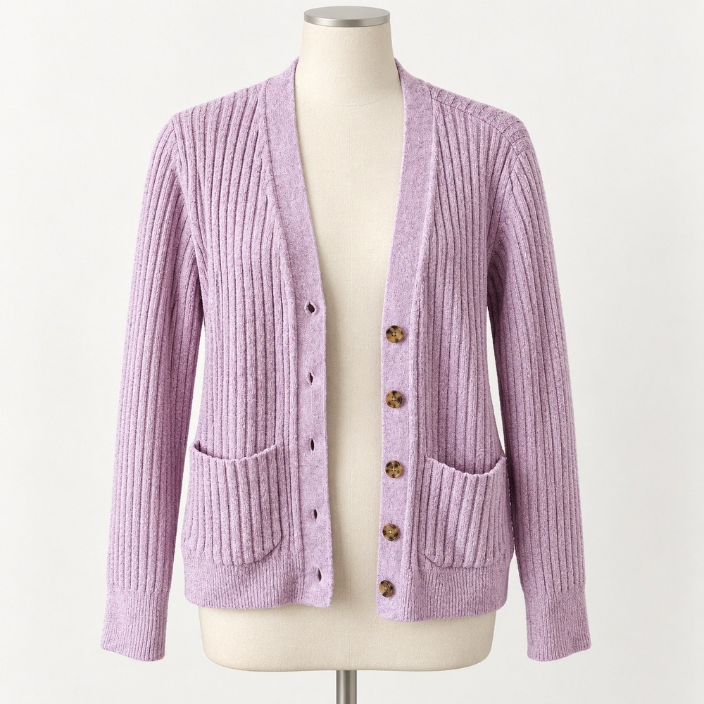 LOFT Outlet Lavender Purple Ribbed Knit Button Front Cardigan Sweater Small